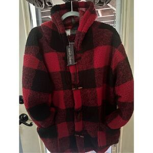 NWT Sabrina Lauren Heavy buffalo plaid, plush jacket ￼with pockets double closur